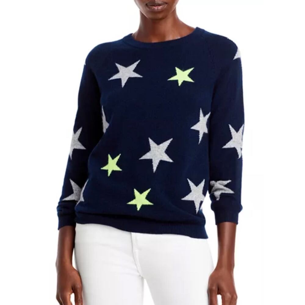 Chelsea & Theodore Cashmere Star Print Sweater Blue Women's L